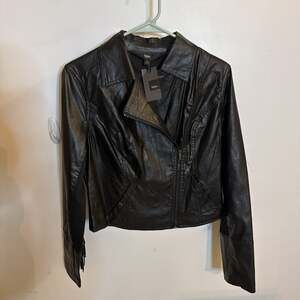 Tags on, Mossimo Black Faux Leather Moto Jacket with fringe